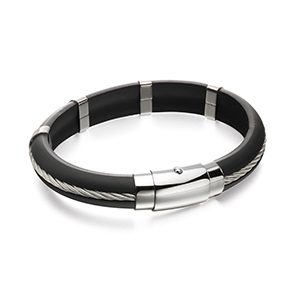 Fred Bennett Black Rubber & Stainless Steel Twisted Wire Bracelet