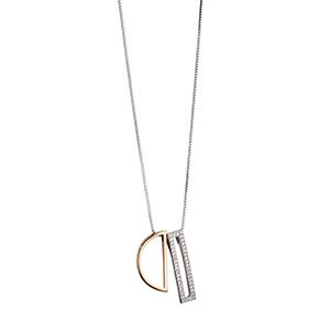 Fiorelli Rose Gold Semicircle & Silver Pave Rectangle Necklace